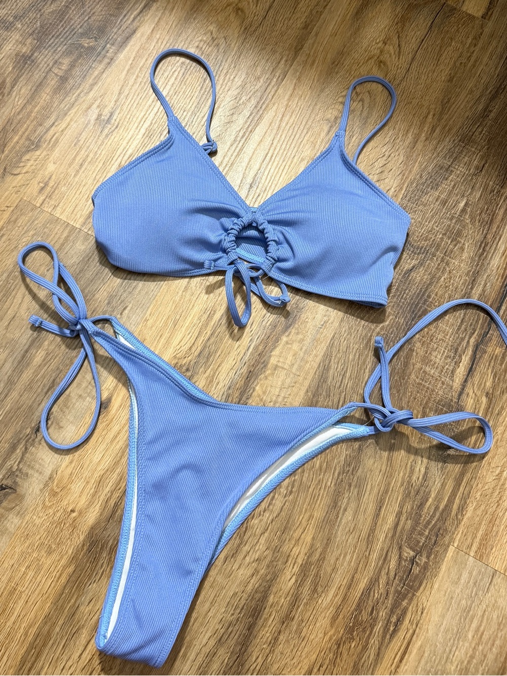 Blue Ribbed Cutout Tie Bikini Set Size M NWOT
